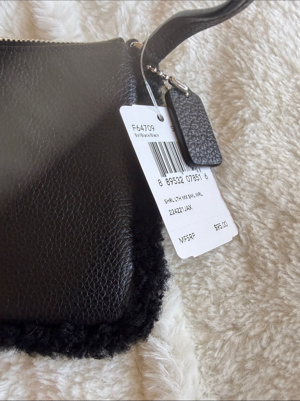 Coach Black Leather Wristlet with Shearling Trim - Picture 3 of 6